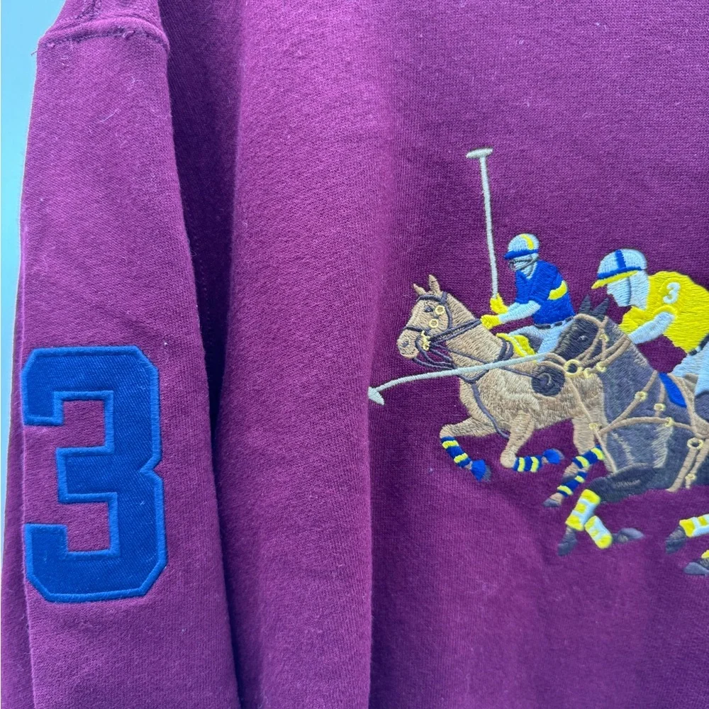 Polo‎ Ralph Lauren Maroon Hoodie with Embroidered 3 Pony Graphic, Size XL